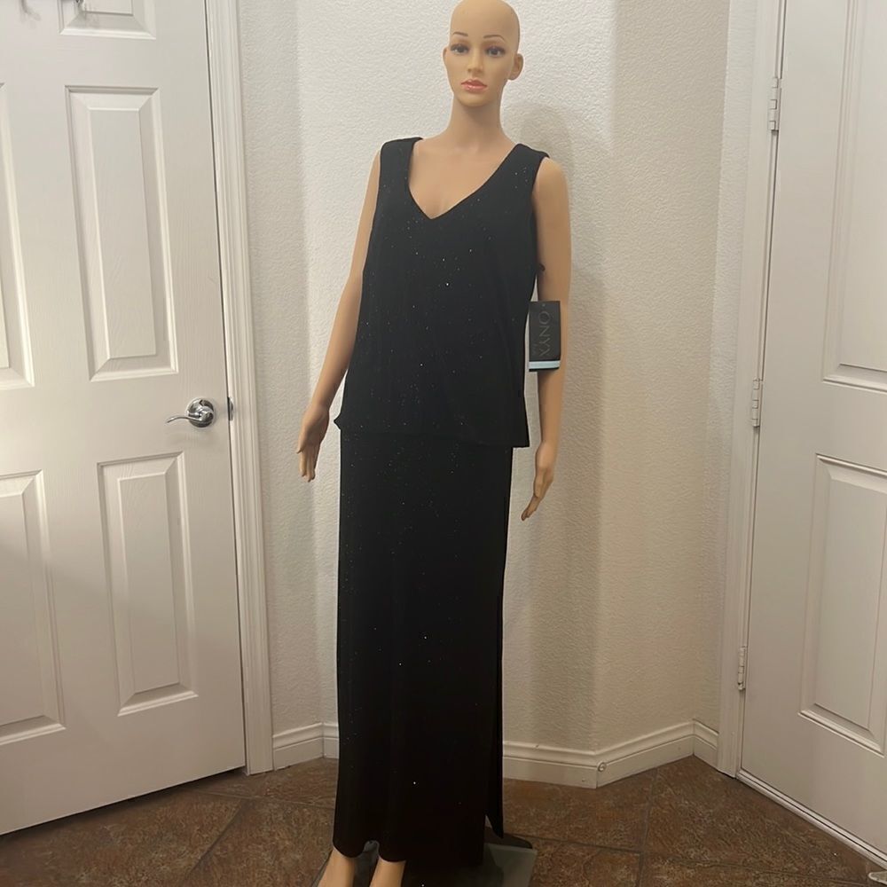 Onyx Nite By Wendy Chaitin Black Sparkle Evening Cocktail Club Dress Size 14